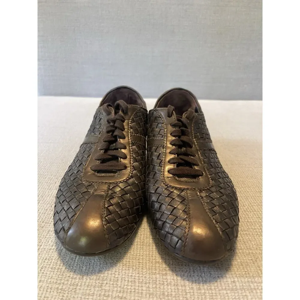 Cole Haan Sadie Woven Leather Sneakers Shoes Brown Bronze Womens Sz 7